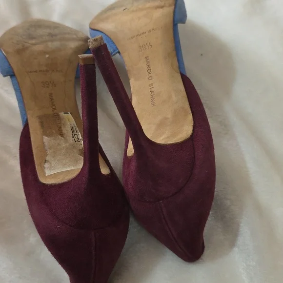 Manolo Blahnik Tayler Suede Heels - Purple, Blue, - Picture 9 of 10